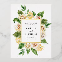 Apricot English Rose Floral Frame Save the Date