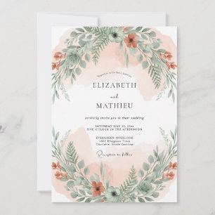 Apricot Fern Foliage Wedding Invitation