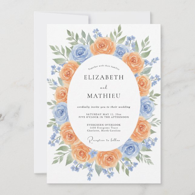 Apricot Glorious Botanical Wedding Invitation (Front)