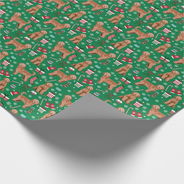 Apricot Golden Doodle dog christmas Wrapping Paper (Corner)