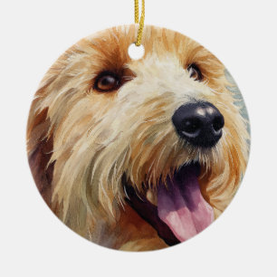 Apricot golden doodle watercolor ceramic ornament