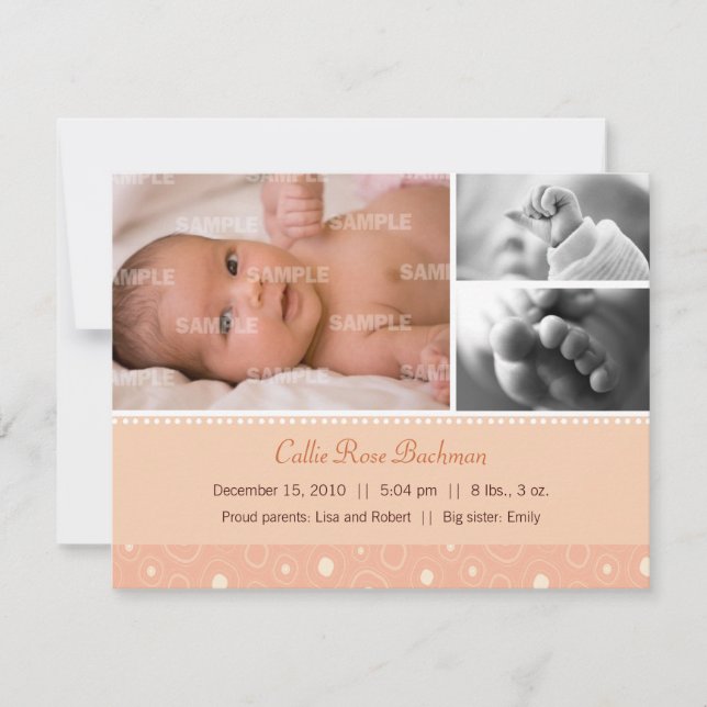 Apricot Gumdrop Baby Birth Announcement (Front)