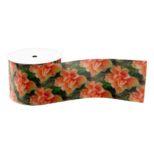 Apricot Hibiscus Tropical Flower Grosgrain Ribbon