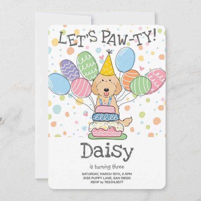 Apricot Labradoodle Dog Birthday Party Invitation (Front)