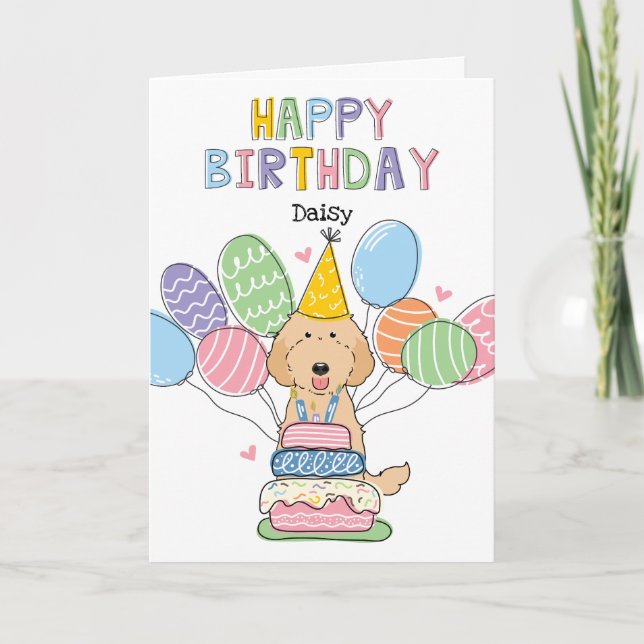 Apricot Labradoodle Dog Happy Birthday Card (Front)