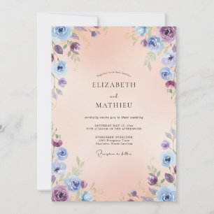 Apricot Lavender Ranunculus Eucalyptus Wedding Invitation