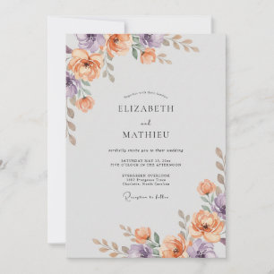 Apricot Lilac Foliage Eucalyptus Wedding Invitation