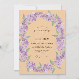 Apricot Lilac Wreath Wedding Invitation