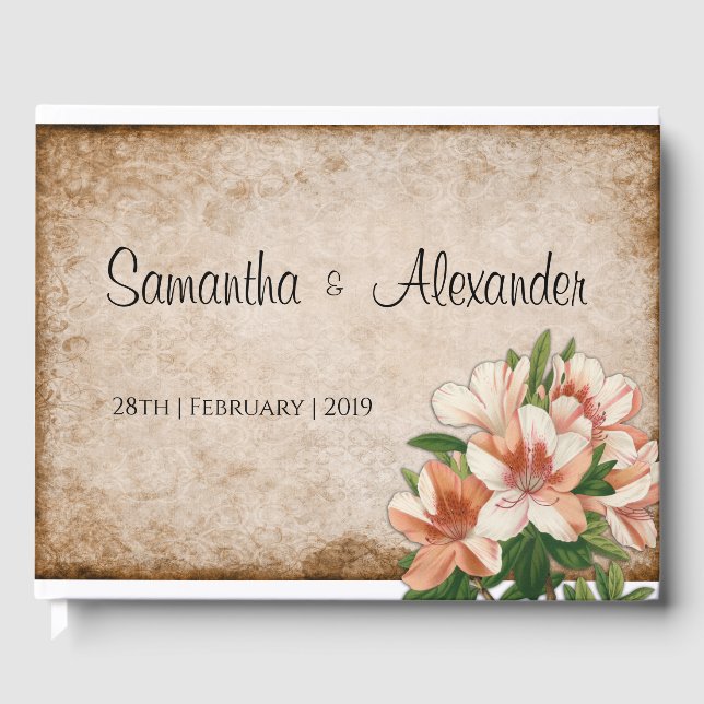 Apricot Lilies Vintage Wedding Guest Book (Front)