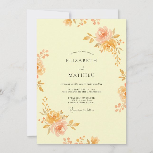 Apricot Luminous Botanical Wedding Invitation (Front)