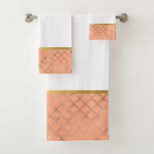APRICOT MERMAID SCALE WHITE BATHROOM TOWEL SET