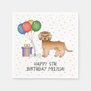 Apricot Mini Goldendoodle Cartoon Dog - Birthday Napkin