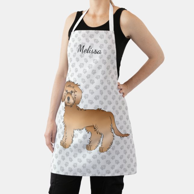 Apricot Mini Goldendoodle Cartoon Dog & Name Apron (Insitu)