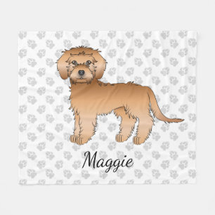Apricot Mini Goldendoodle Cartoon Dog & Name Fleece Blanket