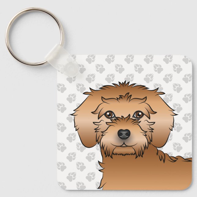 Apricot Mini Goldendoodle Cartoon Dog & Name Key Ring (Front)