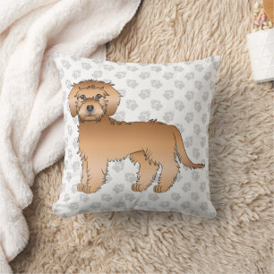 Apricot Mini Goldendoodle Cute Cartoon Dog & Paws Cushion