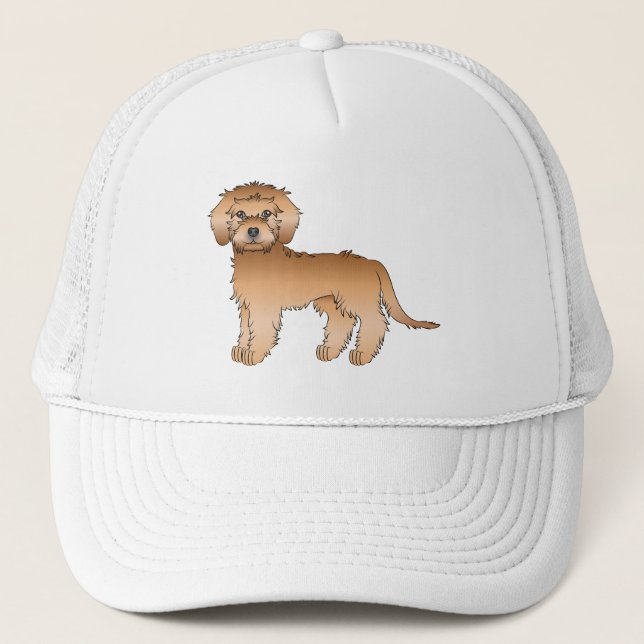 Apricot Mini Goldendoodle Cute Cartoon Dog Trucker Hat (Front)