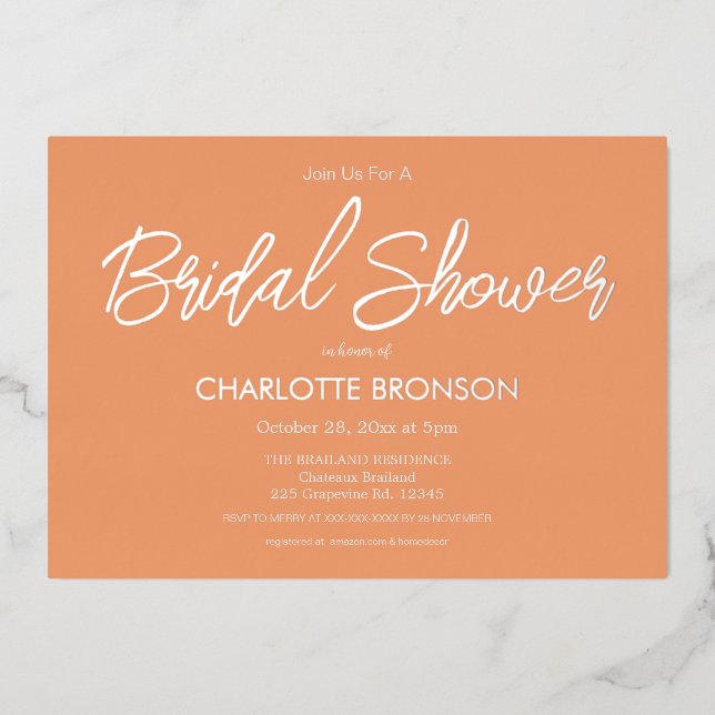 Apricot Minimalist Script Bridal Shower Rose Gold  (Front)