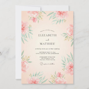 Apricot Mint Peony Wedding Invitation