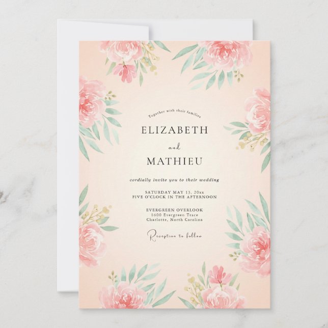 Apricot Mint Peony Wedding Invitation (Front)