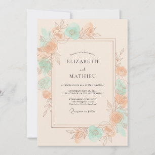 Apricot Mint Romantic Spring Wedding Invitation