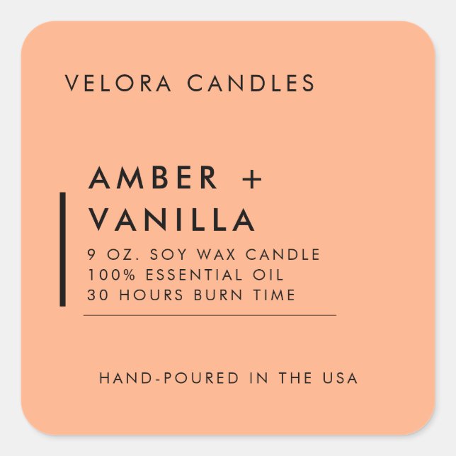 Apricot  Modern Minimalist Candle Label Sticker (Front)