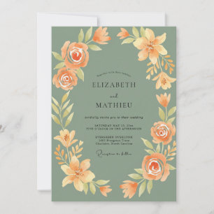 Apricot Moss Wreath Wedding Invitation