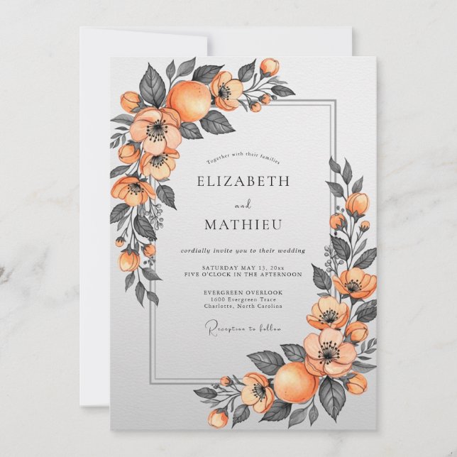 Apricot Muted Botanical Wedding Invitation (Front)