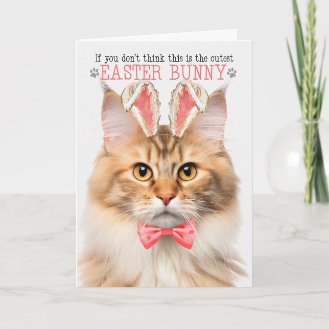 Apricot Norwegian Forest Cat Bunny Ears for Easter Holiday Card (Front)