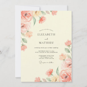 Apricot Olive Sage Petal Wedding Invitation