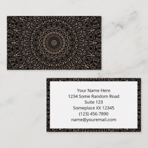 Apricot on Black Mandala Kaleidoscope Medallion Business Card