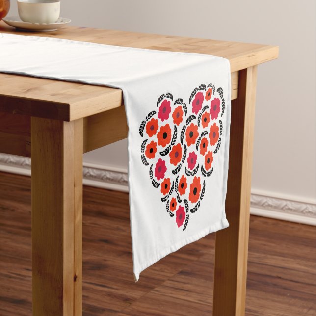 Apricot Orange Flower Hearts Short Table Runner (In Situ)