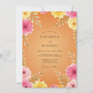 Apricot Painted Blossom Wedding Invitation