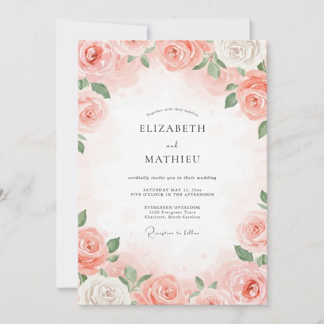 Apricot Painted Leafy Wedding Invitation (Front)