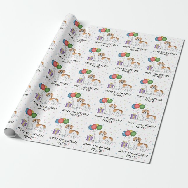 Apricot Parti-Colour Mini Goldendoodle Dog Birthda Wrapping Paper (Unrolled)