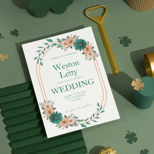 Apricot Peach Emerald Simple Wedding Invitation (Creator Uploaded)