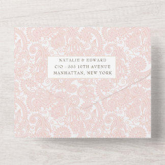 Apricot Peach Lace Filigree Paisley Wedding RSVP All In One Invitation