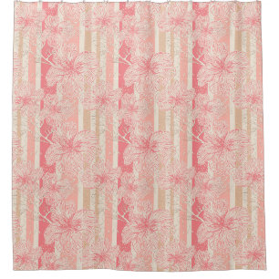 Apricot peach pink floral striped pattern shower curtain