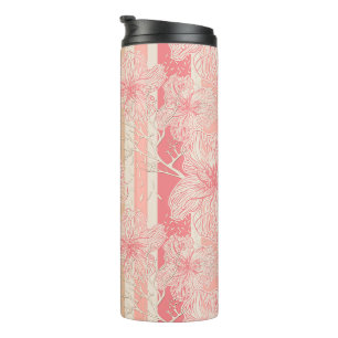 Apricot peach pink floral striped pattern thermal tumbler