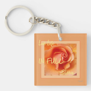 Apricot Peach Rose Flower Close Up Photo Key Ring