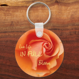 Apricot Peach Rose Flower Close Up Photo Key Ring