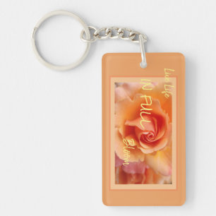 Apricot Peach Rose Flower Close Up Photo Key Ring
