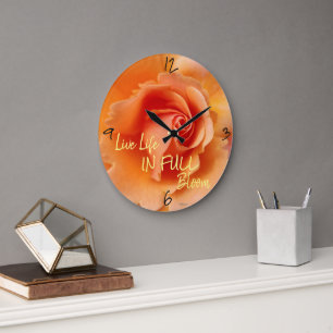 Apricot Peach Rose Flower Close Up Photo Large Clock