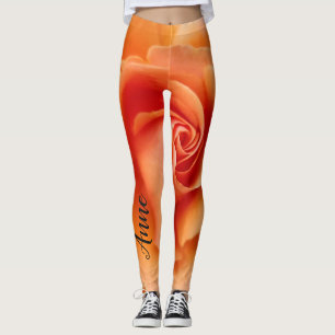 Apricot Peach Rose Flower Close Up Photo Leggings