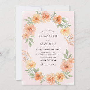 Apricot Peony Wreath Wedding Invitation