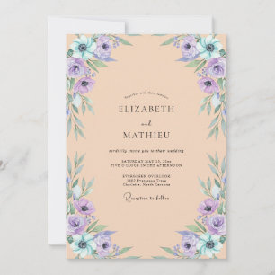 Apricot Periwinkle Anemone Wedding Invitation