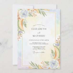 Apricot Periwinkle Painted Wedding Invitation