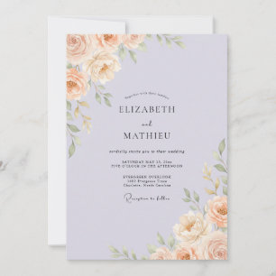 Apricot Periwinkle Peony Wedding Invitation
