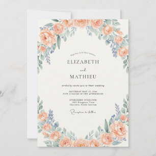 Apricot Periwinkle Wreath Wedding Invitation