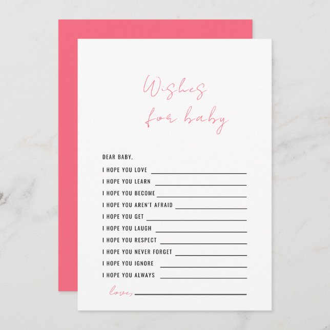 Apricot Pink Baby Shower Wishes for the Baby Invitation (Front/Back)